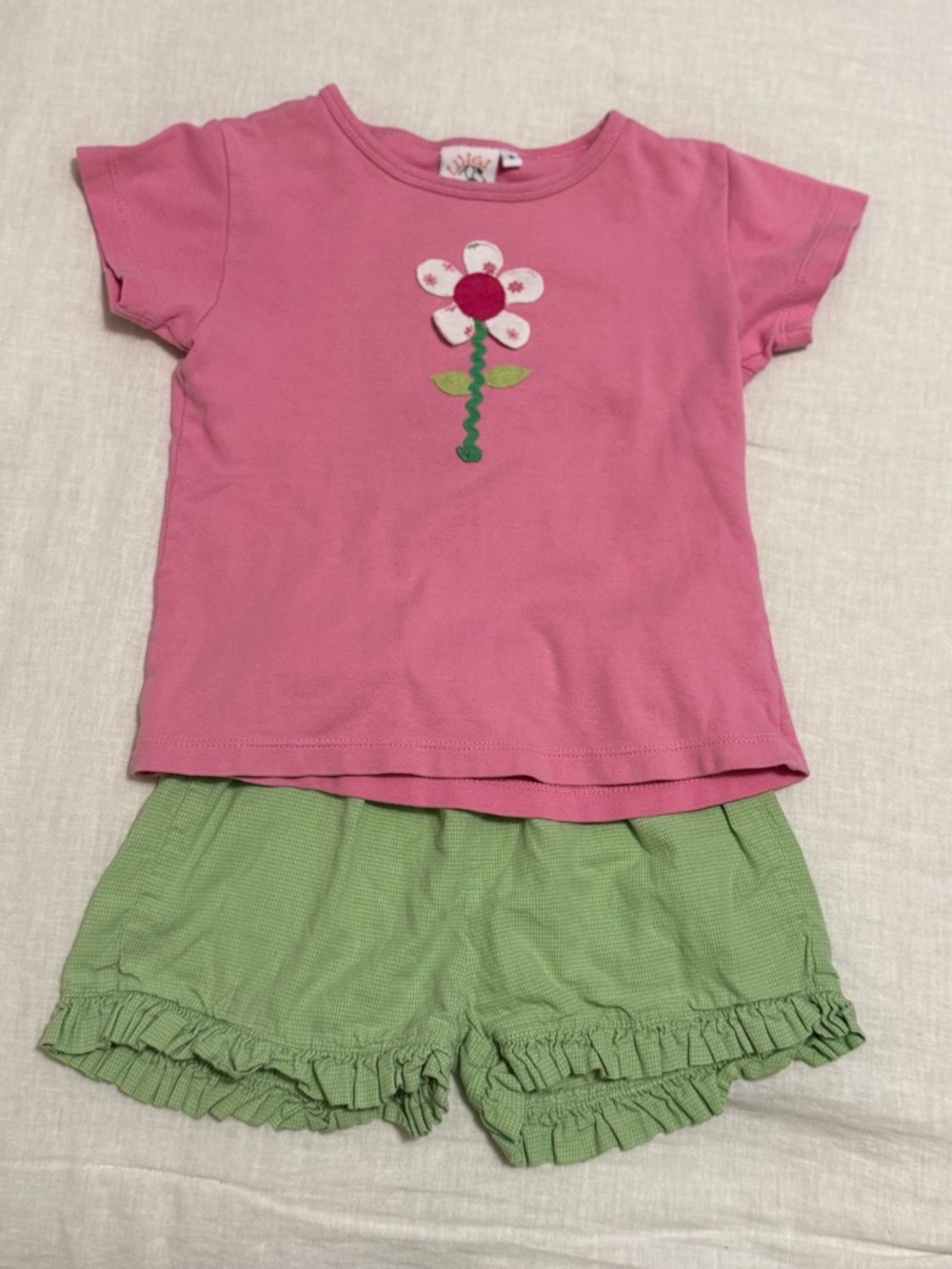 Luigi Kids Flower Tee + Gingham Ruffle Shorts Outfit